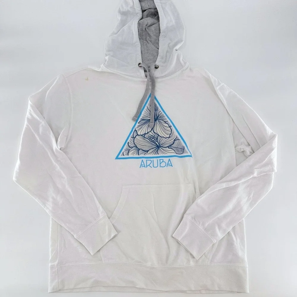 DEL SOL Aruba Color Change Hoodie White Hibiscus Floral Graphic Sweatshirt Large